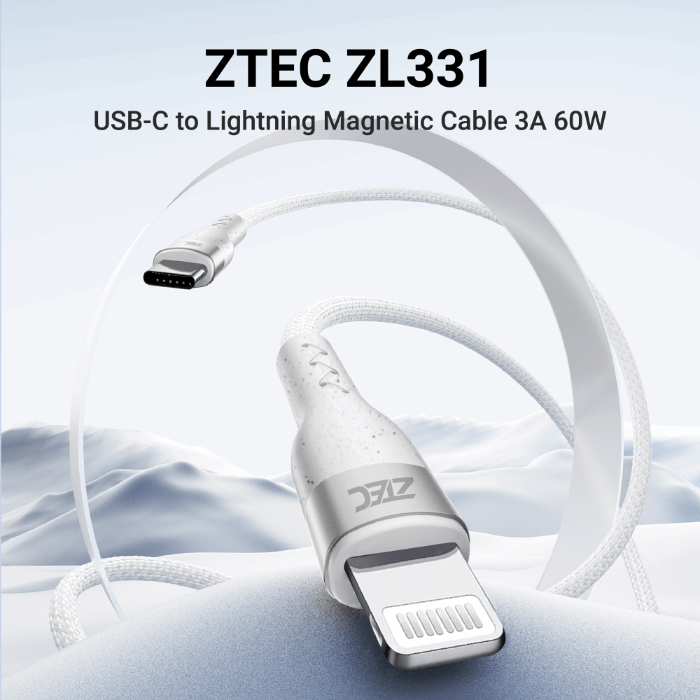 สายชาร์จเร็วแบบแม่เหล็ก ZTEC รุ่น ZL331 USB-C to Lightning  60W ยาว 1 เมตร สีขาว (รองรับเทคโนโลยี PD)